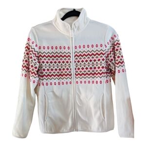 UniQlo Cream,pink,rust and brown full zip fleece Size 13Y EUC